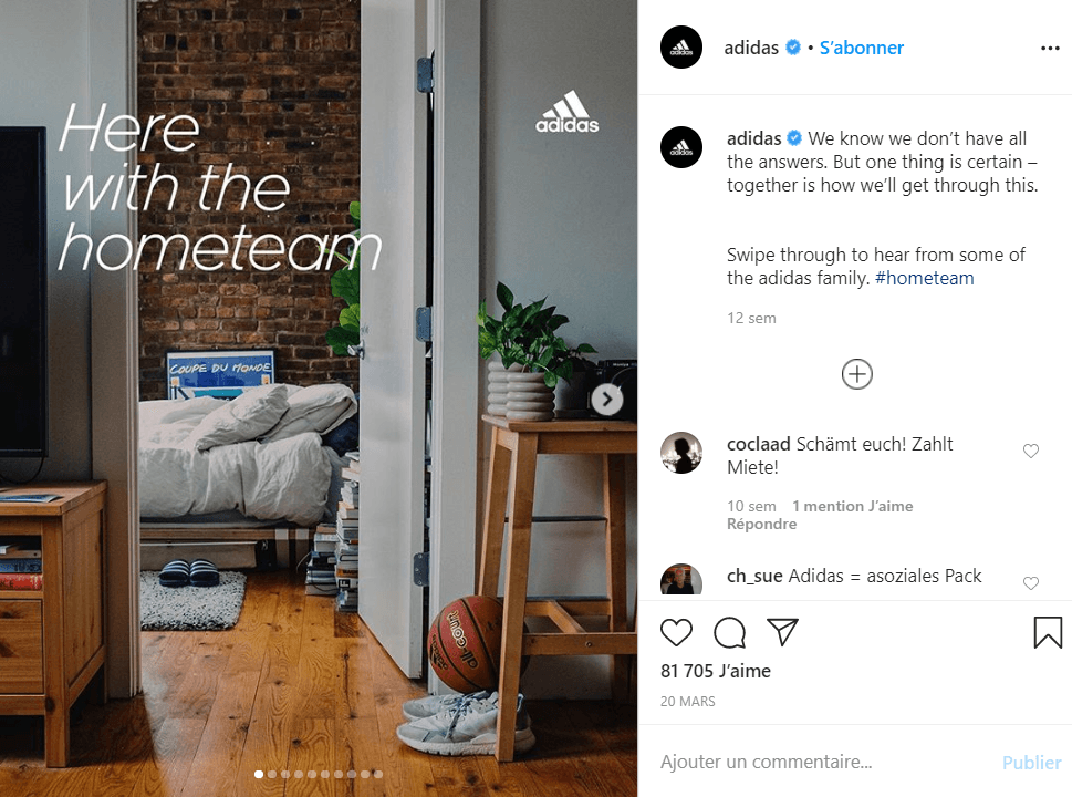 utiliser hashtags sur instagram hashtag stayathome confinement adidas