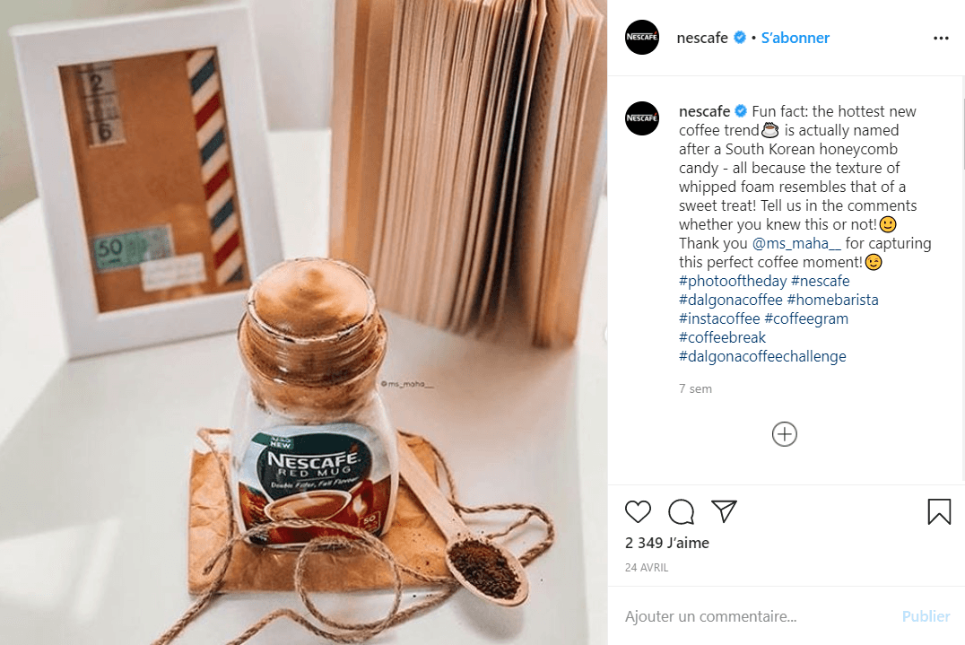 hashtag sur instagram comment ca marche challenge dalgona coffee nescafe