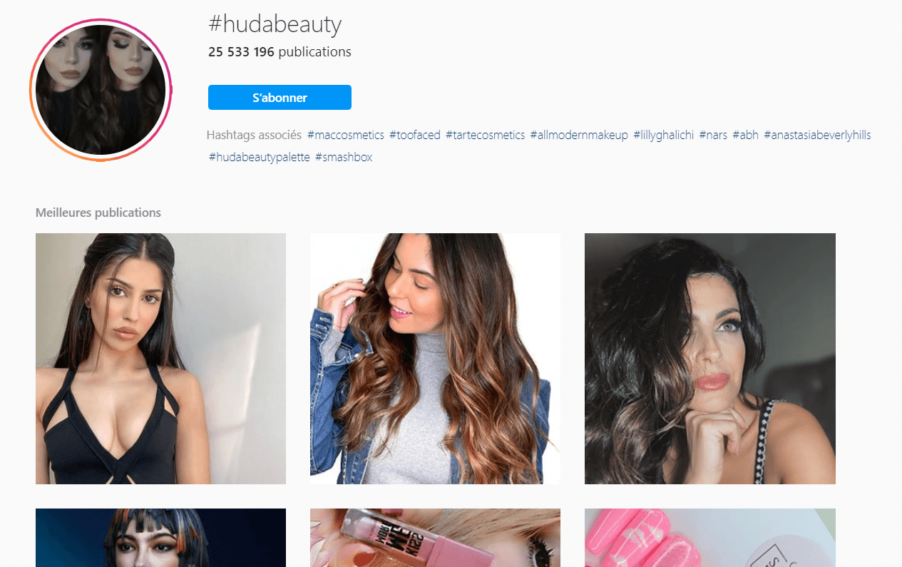 hashtags instagram utilisation hashtag recherche huda beauty